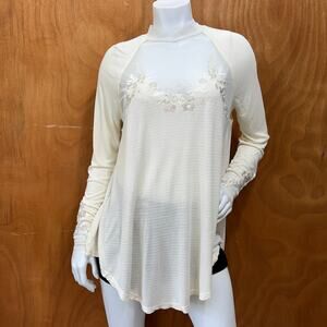 Free People Saheli Tunic Women’s Size M Beige Lace Embroidered Boho Top